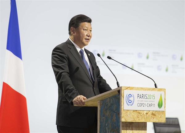 Chinese President Xi Jinping delivers a speech at the opening ceremony of the United Nations (UN) climate change conference in Paris, France, Nov. 30, 2015. (Xinhua/