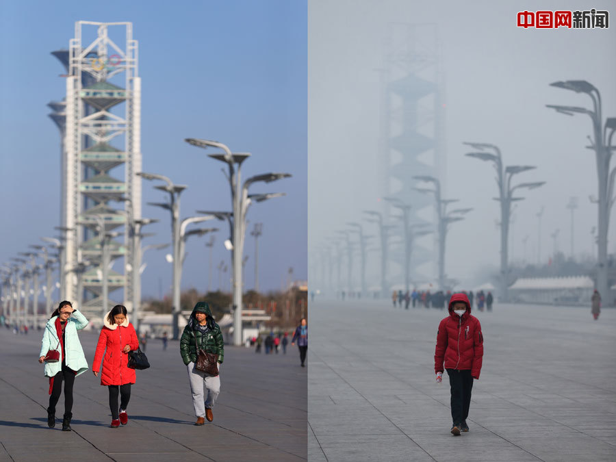 对比图空气重污染红色预警前后的北京