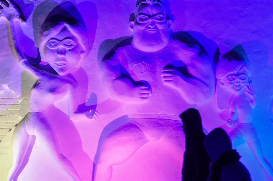 Snow sculptures are seen on Changbai Mountain, northeast China&apos;s Jilin Province, Jan. 15, 2016. 