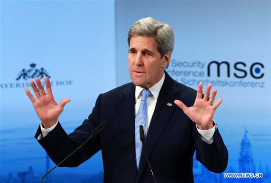 The United States Secretary of State John Kerry addresses the Munich Security Conference in Munich, Germany, on Feb. 13, 2016. [Photo/Xinhua]