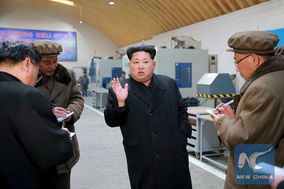 North Korean leader Kim Jong Un visits Taeseung machinery factory in the undated photo released by North Korea's Korean Central News Agency (KCNA) in Pyongyang on March 2, 2016. [Photo/Xinhua]