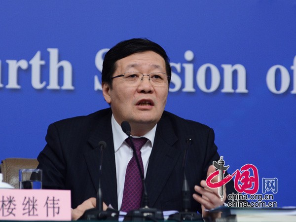 Lou Jiwei, China's Minister of Finance speaks at a press conference on Monday, March 7, 2016 on the sidelines of the annual parliamentary session. [Photo: china.com.cn]