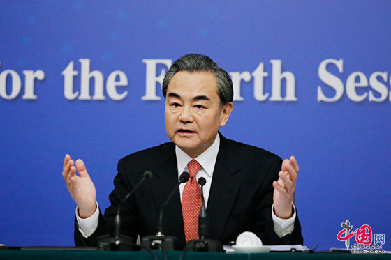 Chinese Foreign Minister Wang Yi gives a press conference on the sidelines of the fourth session of China's 12th National People's Congress in Beijing, capital of China, March 8, 2016. [Photo/China.org.cn]