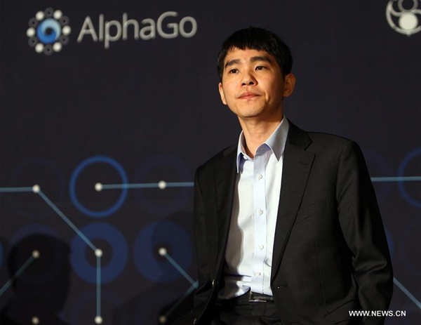 South Korean professional Go player Lee Sedol attends a press conference after the the Google DeepMind Challenge Match against Google's artificial intelligence program, AlphaGo, in Seoul, South Korea, March 9, 2016. Lee Sedol lost the first match. (Xinhua/Yao Qilin)