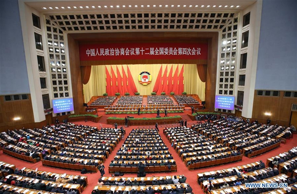 The closing meeting of the fourth session of the 12th National Committee of the Chinese People's Political Consultative Conference is held at the Great Hall of the People in Beijing, capital of China, March 14, 2016. (Xinhua/Pang Xinglei)