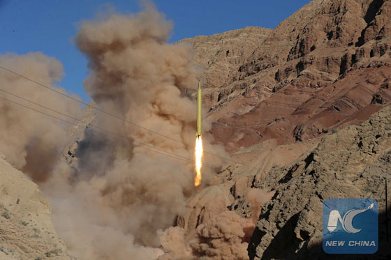 A ballistic missile is launched and tested in an undisclosed location, Iran, March 9, 2016. [Photo/Xinhua]