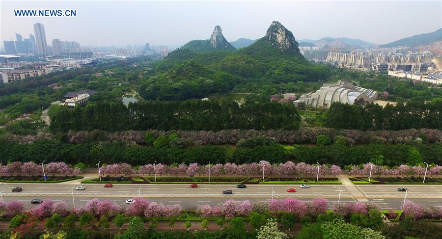 A landscape is seen in Liuzhou, south China&apos;s Guangxi Zhuang Autonomous Region, April 9, 2016. 