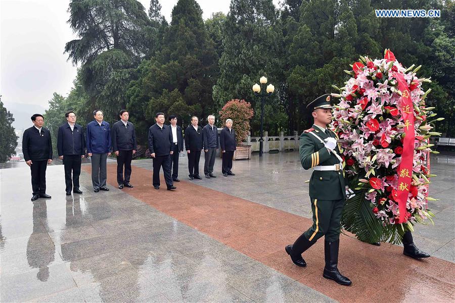  Chinese PresidentXi Jinpingvisits the revolutionary martyrs monument on the Red Army Square in Jinzhai County, Liuan City, east China&apos;s Anhui Province, April 24, 2016. Xi made an inspection tour in Anhui from April 24 to 27. (Xinhua/Li Tao) 