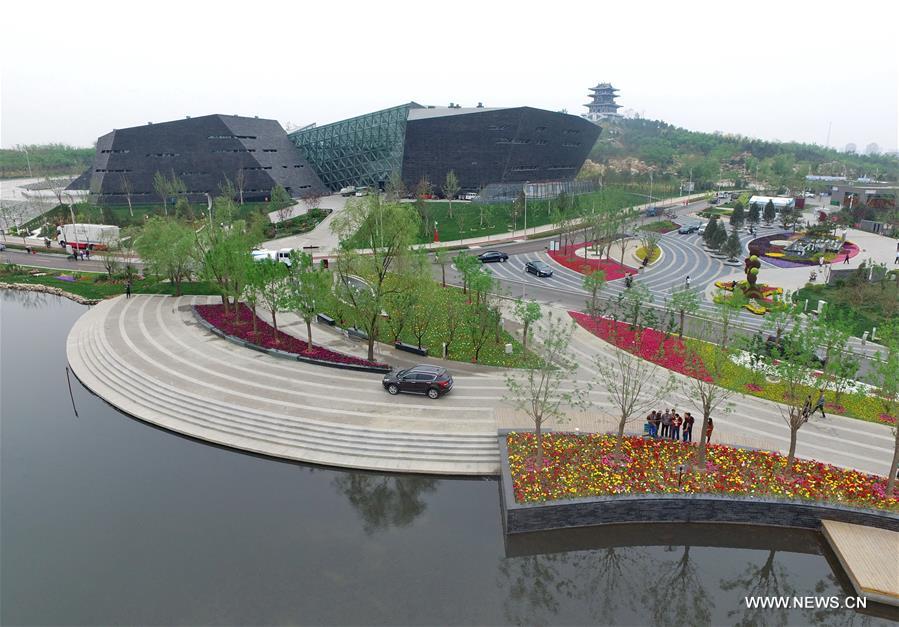 Photo taken on April 27, 2016 shows the China Garden of the Tangshan International Horticultural Exposition 2016 in Tangshan City, north China's Hebei Province. The 171-day expo will kick off here on April 29. The expo venue was originally a century-old mine in China's iron town of Tangshan. [Xinhua]