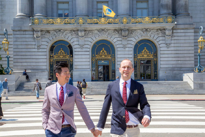 Senior diplomat Hanscom Smith (L) married his Chinese male partner Lyu Yingzong in San Francisco, California during his holiday leave.