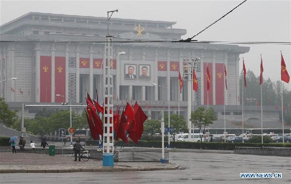 Photo taken on May 6, 2016 shows the April 25 House of Culture, where the 7th Congress of the Workers' Party of Korea (WPK) is held in Pyongyang, capital of the Democratic People's Republic of Korea (DPRK). The Workers' Party of Korea , DPRK's ruling party, opened its 7th Congress on Friday. It is the first WPK congress in 36 years and the first under the leadership of Kim Jong Un. [Xinhua]