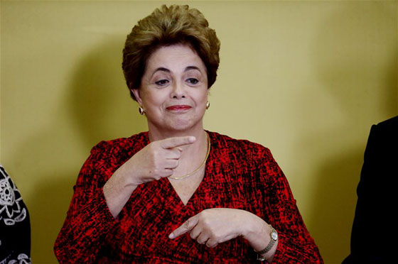 Brazil's President Dilma Rousseff reacts during a signing ceremony for new universities at Planalto Palace, in Brasilia, Brazil on May 9, 2016. [Photo/Xinhua]