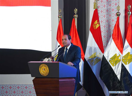 Egyptian President Abdel-Fattah al-Sisi speaks during a speech at an inauguration ceremony of a petrochemical project in Damietta governorate in Egypt on May 22, 2016. [Photo/Xinhua]