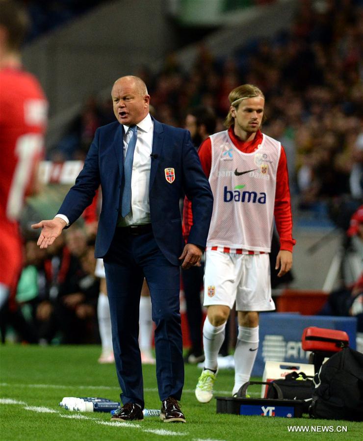 Norway's head coach Pre-Mathias Hogmo reacts during a friendly soccer match between Portugal and Norway in preparation for Euro 2016 at Dragon Stadium in Porto, Portugal, May 29, 2016. Portugal won 3-0. [Photo/Xinhua]