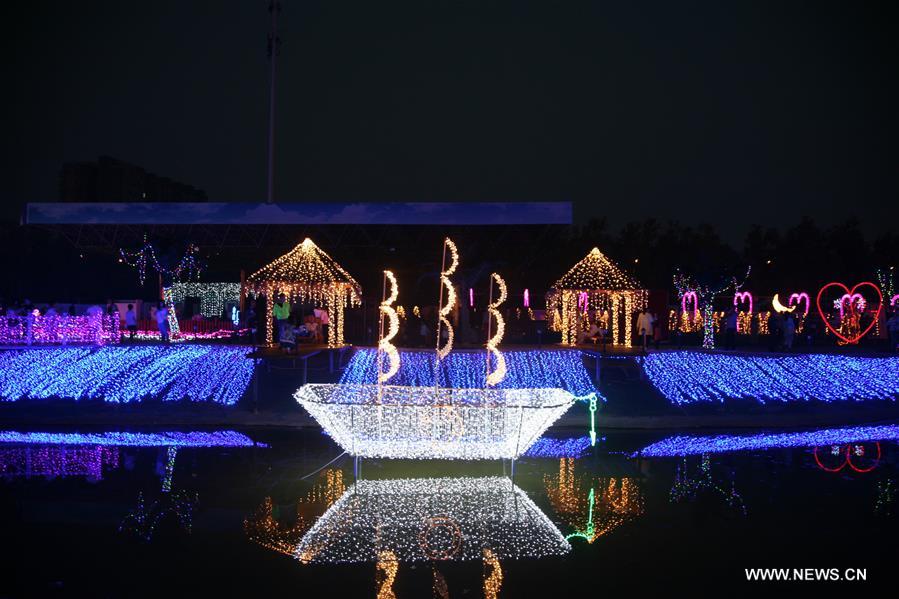 Colorful lights are displayed at an LED light festival in Linfen City, north China's Shanxi Province, June 3, 2016.