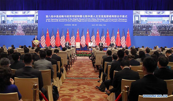 The joint opening ceremony of the eighth round of U.S.-China Strategic and Economic Dialogues and the seventh round of U.S.-China High-Level Consultation on People-to-People Exchange is held in Beijing, capital of China, June 6, 2016. [Photo/Xinhua]