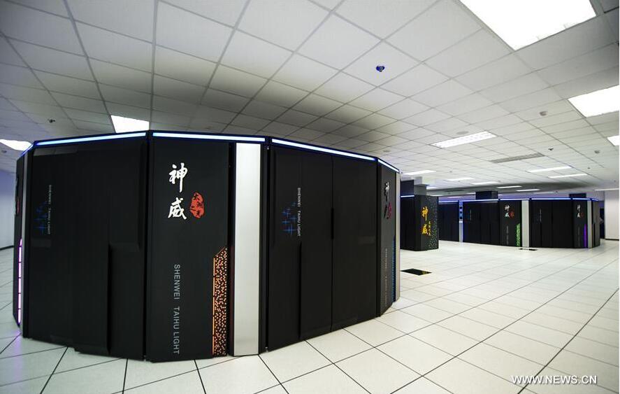 Photo taken on June 16, 2016 shows Sunway TaihuLight, a new Chinese supercomputer, in Wuxi, east China&apos;s Jiangsu Province. Performing 93 quadrillion calculations per second, Sunway TaihuLight dethroned China&apos;s Tianhe-2 from the top in a list of the 500 most powerful supercomputers in the world.[Photo/Xinhua]