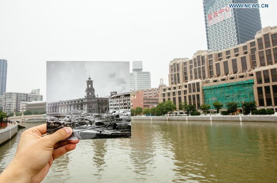 A file photo is put to match the real scene of the building of the Shanghai Post Office, which is a post museum now, in Shanghai, east China, May 24, 2016. The post office was built in 1924. Great changes have taken place in Shanghai, where the Communist Party of China (CPC) was founded in 1921. This year marks the 95th anniversary of the founding of the CPC. (Xinhua/Zhang Cheng)