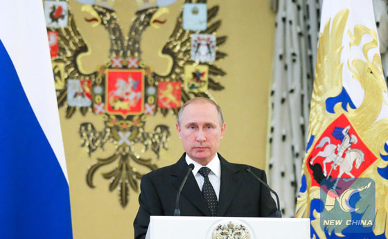 Russian President Vladimir Putin makes a speech in Moscow, Russia, on June 28, 2016. [Photo/Xinhua]
