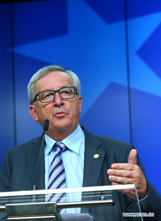 European Commission President Jean-Claude Juncker attends a press conference at the EU headquarters in Brussels, Belgium, June 29, 2016. [Photo/Xinhua] 