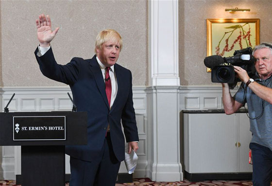 Former London mayor Boris Johnson announces that he will not be a contender in the race to become the next prime minister of Britain following David Cameron's decision to quit in London, Britain, June 30, 2016. [Photo/Xinhua]