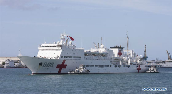 Chinese Navy hospital ship Peace Ark arrives in the Pearl Harbor in Hawaii, the United States, on June 29, 2016. [Photo/Xinhua]