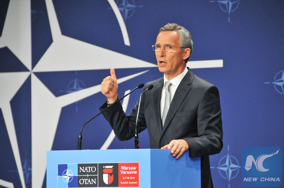 North Atlantic Treaty Organization (NATO) Secretary General Jens Stoltenberg addresses a press conference in Warsaw, Poland, July 9, 2016. [Photo/Xinhua]