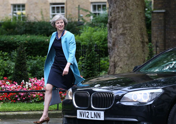 File photo taken on June 27, 2016 shows British Home Secretary Theresa May arriving for a cabinet meeting at 10 Downing Street in London, Britain. [Photo/Xinhua]