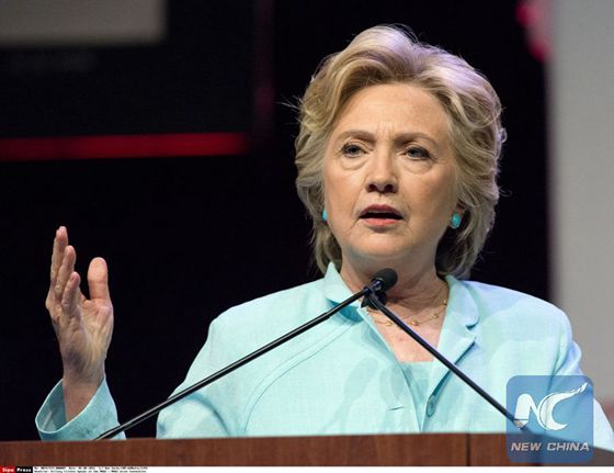 Hillary Clinton, the Democratic Party nominee for President of the United States, makes remarks at the 2016 National Association of Black Journalists (NABJ) and National Association of Hispanic Journalists (NAHJ) joint convention at the Washington Marriott Wardman Park Hotel in Washington, DC on Friday, August 5, 2016. [Photo/Xinhua]