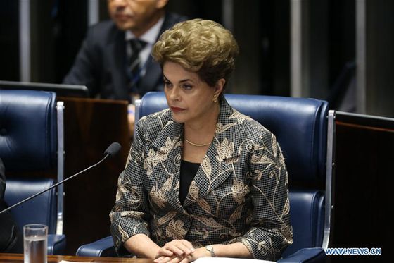 Suspended Brazilian President Dilma Rousseff attends a Senate impeachment trial in Brasilia, Brazil, on Aug. 29, 2016. [Photo/Xinhua]