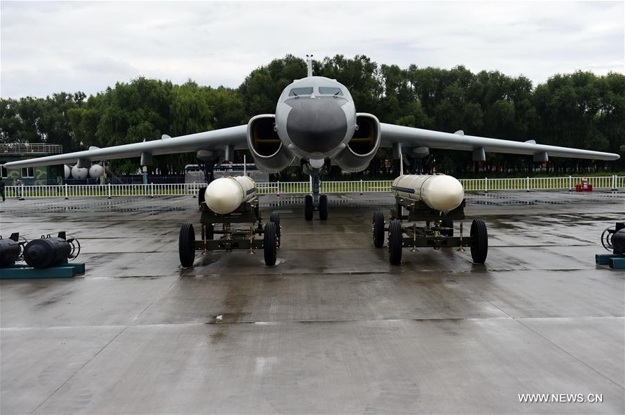 A H-6K bomber is seen during the PLA Air Force Aviation Open Day in Changchun, capital city of northeast China&apos;s Jilin Province, Sept. 2, 2016. The open day aims to demonstrate the achievements of Chinese People&apos;s Liberation Army (PLA) air force and enhance the public awareness of aerospace safety. Some equipments of the PLA air force will be open to the public for the first time. (Xinhua/Zhang Nan) 