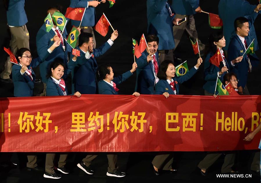 The Chinese delegation enters the stadium during the opening ceremony of the 2016 Rio Paralympic Games at the Maracana Stadium in Rio de Janeiro, Brazil, on Sept. 7, 2016. [Photo/Xinhua]