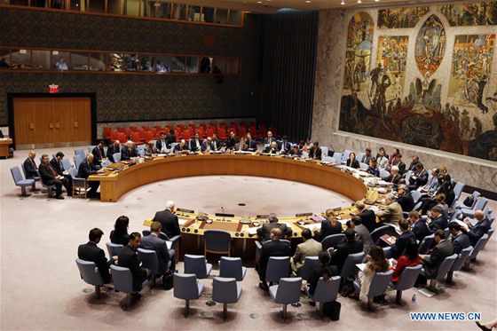 Photo taken on Sept. 25, 2016 shows the United Nations Security Council holding an emergency meeting on the situation in Syria, at the UN headquarters in New York, the United States. [Photo/Xinhua]