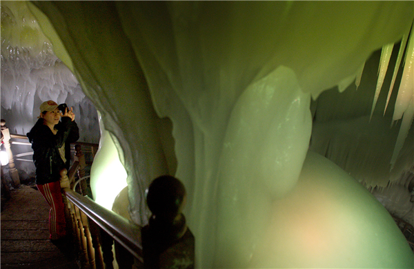 Visitors experience the chilly world of the country's biggest ice cave in Ningwu county, Shanxi province.