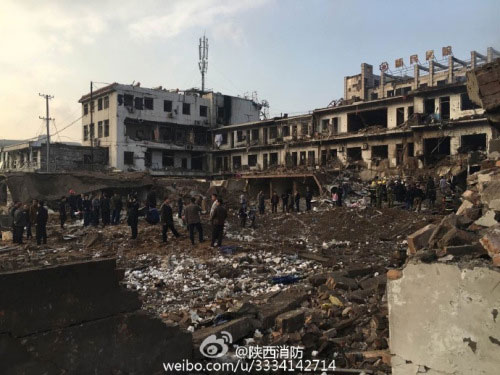 An explosion hit a town in Fugu County in northwest China's Shaanxi Province on Monday afternoon. [Photo / Weibo]