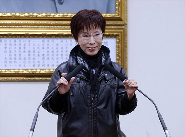 Hung Hsiu-chu attends a press conference in Taipei, March 26, 2016. [Photo/Xinhua]