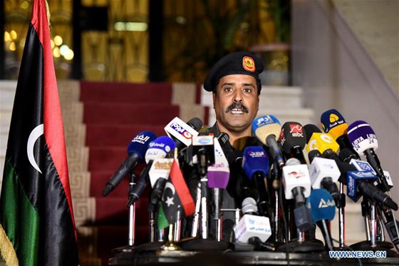 Spokesman for the Libyan National Army Ahmed al-Mesmary addresses a press conference at Libya's Embassy in Cairo, Egypt, on Nov. 9, 2016. [Photo/Xinhua]
