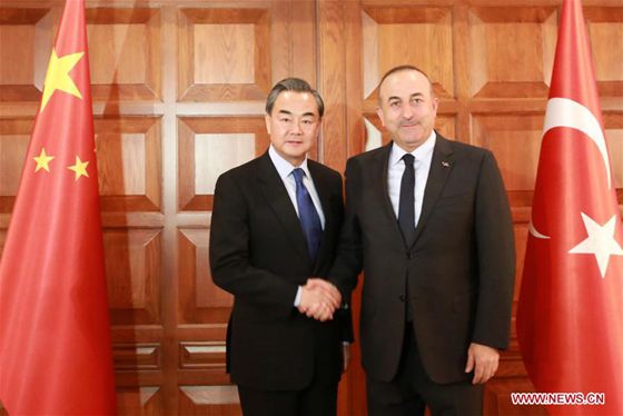 Chinese Foreign Minister Wang Yi (L) and his Turkish counterpart Mevlut Cavusoglu meet with journalists after the first meeting of the foreign ministers' consultation mechanism between China and Turkey, in Ankara, Turkey, Nov. 13, 2016. [Photo/Xinhua]