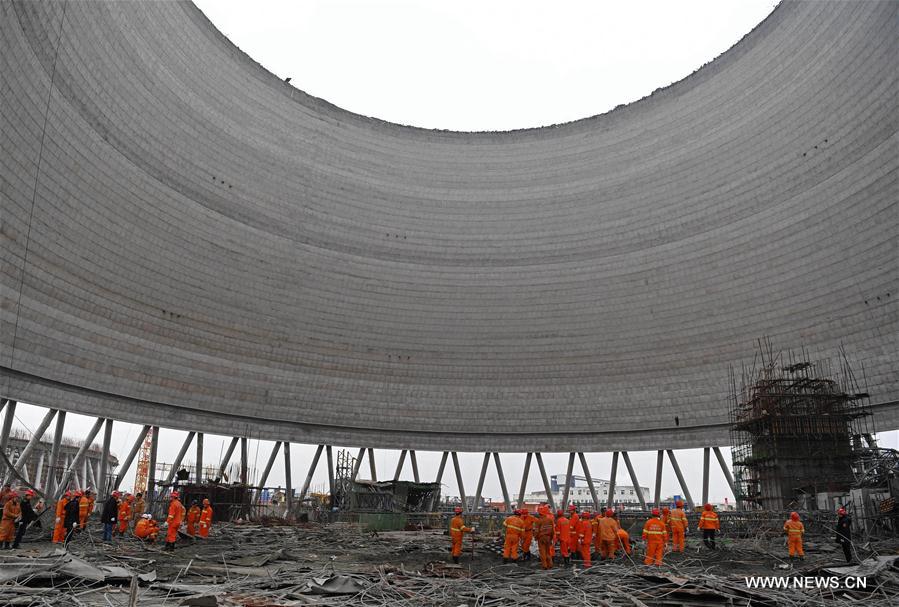 The collapse of a cooling tower's working platform killed 74 construction workers last week. [Photo/Xinhua]