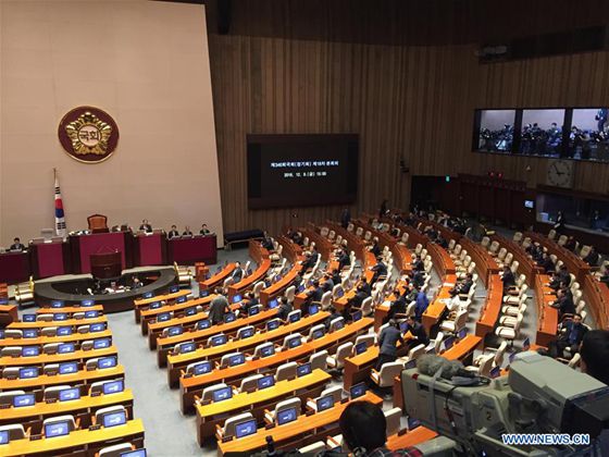 South Korean parliament kicks off vote on presidential impeachment in Seoul Dec. 9, 2016. [Photo/Xinhua]
