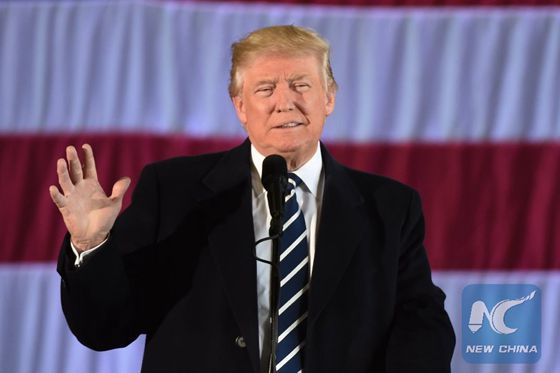 This file photo taken on December 9, 2016 shows US President-elect Donald Trump speaks at a 'get-out-the-vote' rally in Baton Rouge, Louisiana. [Photo/Xinhua]