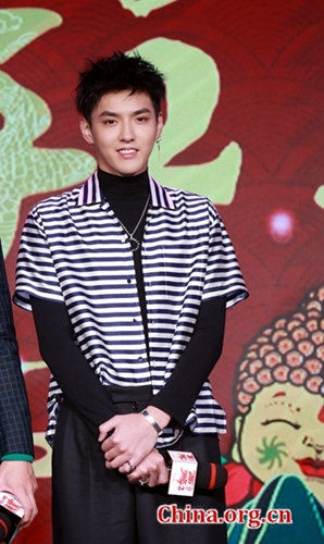 Actor Kris Wu appears at a press conference to promote 'Journey to the West: The De-mons Strike Back' in Beijing, Jan. 16, 2017. [Photo/China.org.cn] 