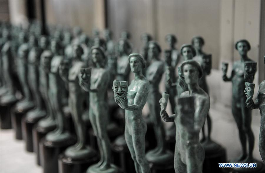 Photo taken on Jan. 17, 2017 shows statuettes of 'The Actor' for the 23rd annual Screen Actors Guild (SAG) Awards displayed at American Fine Arts Foundry in Burbank, California, the United States. 