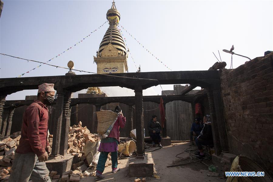 NEPAL-KATHMANDU-RECONSTRUCTION-SWOYMBHUNATH STUPA