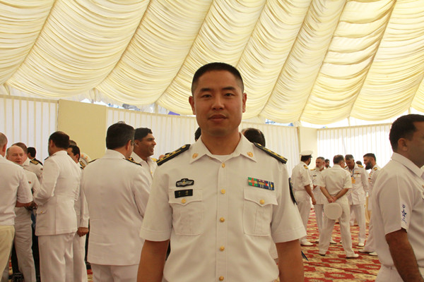 Captin Yu Tao, commander of Chinese missile destroyer Harbin, in Karachi, Pakistan, Feb. 10, 2017. [China.org.cn / by Guo Xiaohong]