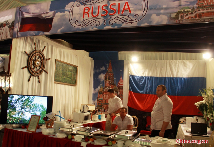 Russian food stall. A cultural show and food gala was held on the sidelines of the AMAN-17 joint military drill in Karachi, Pakistan, on Feb. 12, 2017. [Photo by Guo Xiaohong/China.org.cn]
