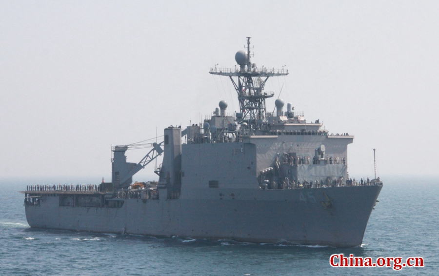 A US ship in AMAN-17 exercise. It is Type 45 guided missile destroyer. The AMAN-17 multinational naval exercise concludes with a spectacular exercise in the North Arabian Sea off Pakistan on Feb. 14, 2017. [Photo by Guo Xiaohong/China.org.cn] 