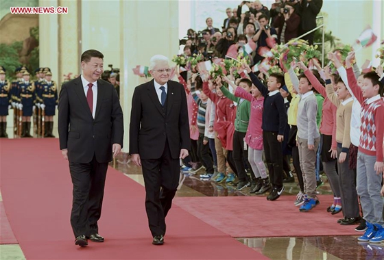 Chinese President Xi Jinping (front, L) holds a welcome ceremony for his Italian counterpart Sergio Mattarella before their talks in Beijing, capital of China, Feb. 22, 2017. [Photo/Xinhua] 