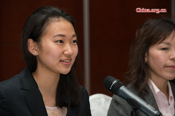 YukiyoMishuishi, one of the five winners of a recent essay contest on the topic of China-Japan friendship shares her thoughts on Feb. 22, 2017 in Beijing. [Photo by Chen Boyuan / China.org.cn]