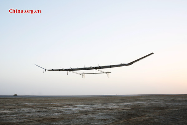 A Caihong (Rainbow) Solar-Powered UAV conducts a test flight at an undisclosed time and location. [File photo provided to China.org.cn by CAAA]